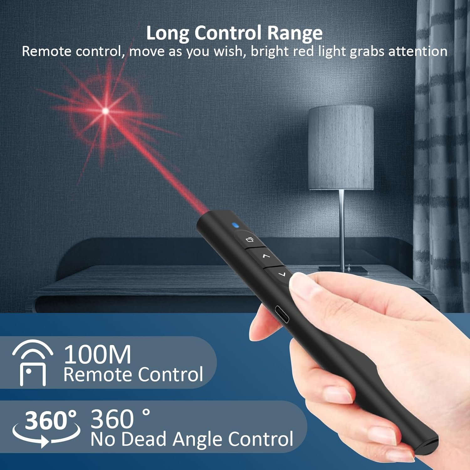 Thumbnail 3 de SunnyOcean Presenter kabellose PowerPoint-Fernbedienung mit rotem Laserpointer (2,4 GHz, wiederaufladbar)