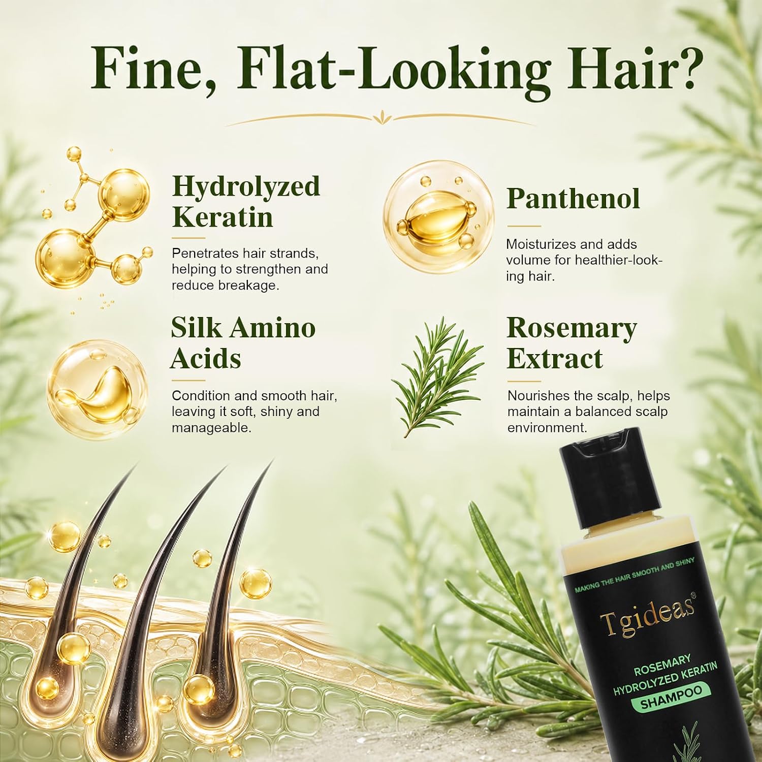 Detalle de Tgideas Rosemary & Biotin Shampoo for Thinning Hair: Gentle Daily Care for Fuller, Stronger Strands