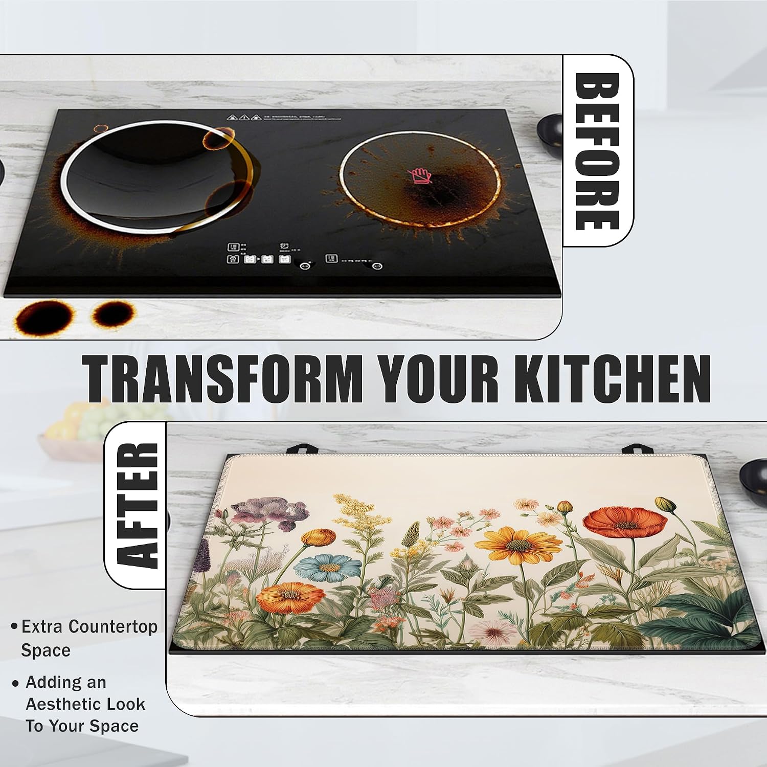Detalle 2 de YIKTI Wild Flowers 28 x 20 Inch Stove Cover, Washable Heat-Resistant Mat