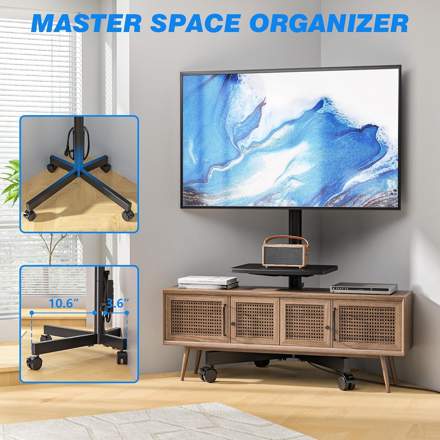 Detalle 2 de Rfiver DMT2004 Mobile TV Stand, 23–60-Inch, 88 lb Capacity, with Power Strip