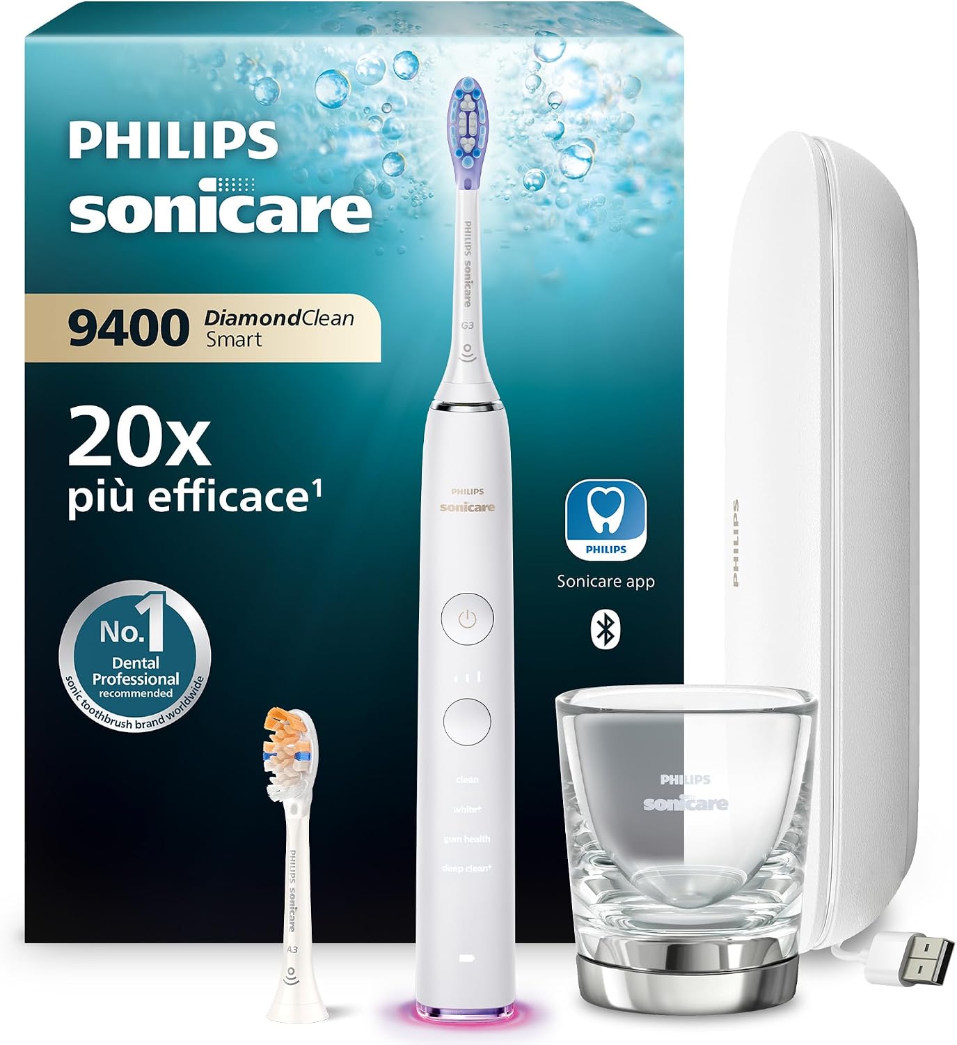 Detalle de Philips Sonicare DiamondClean Smart 9400 HX9917/88: spazzolino elettrico sonico con app
