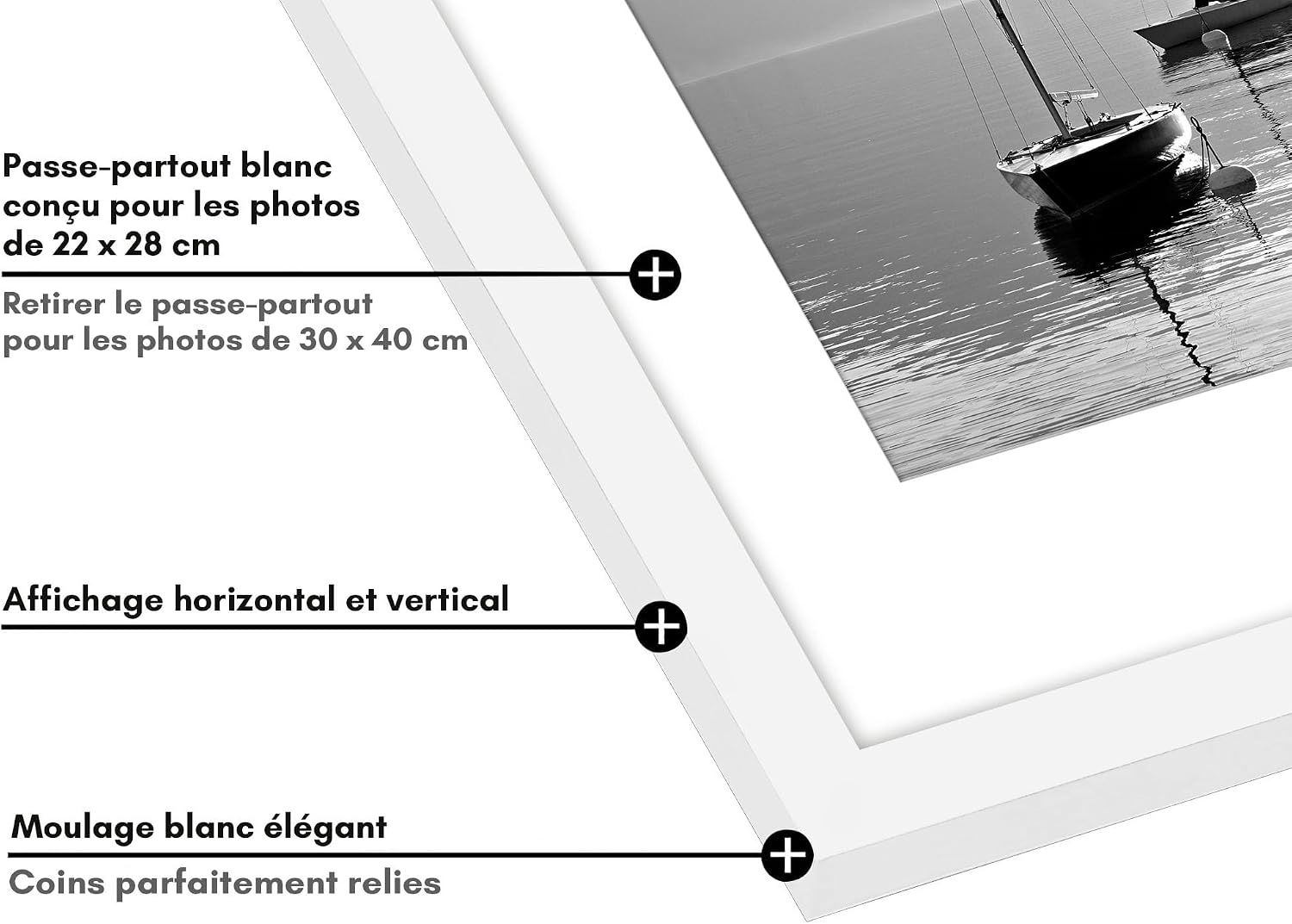 Detalle 2 de Americanflat Cadre Photo 30x40 cm Blanc – Lot de 5 cadres muraux à affichage polyvalent