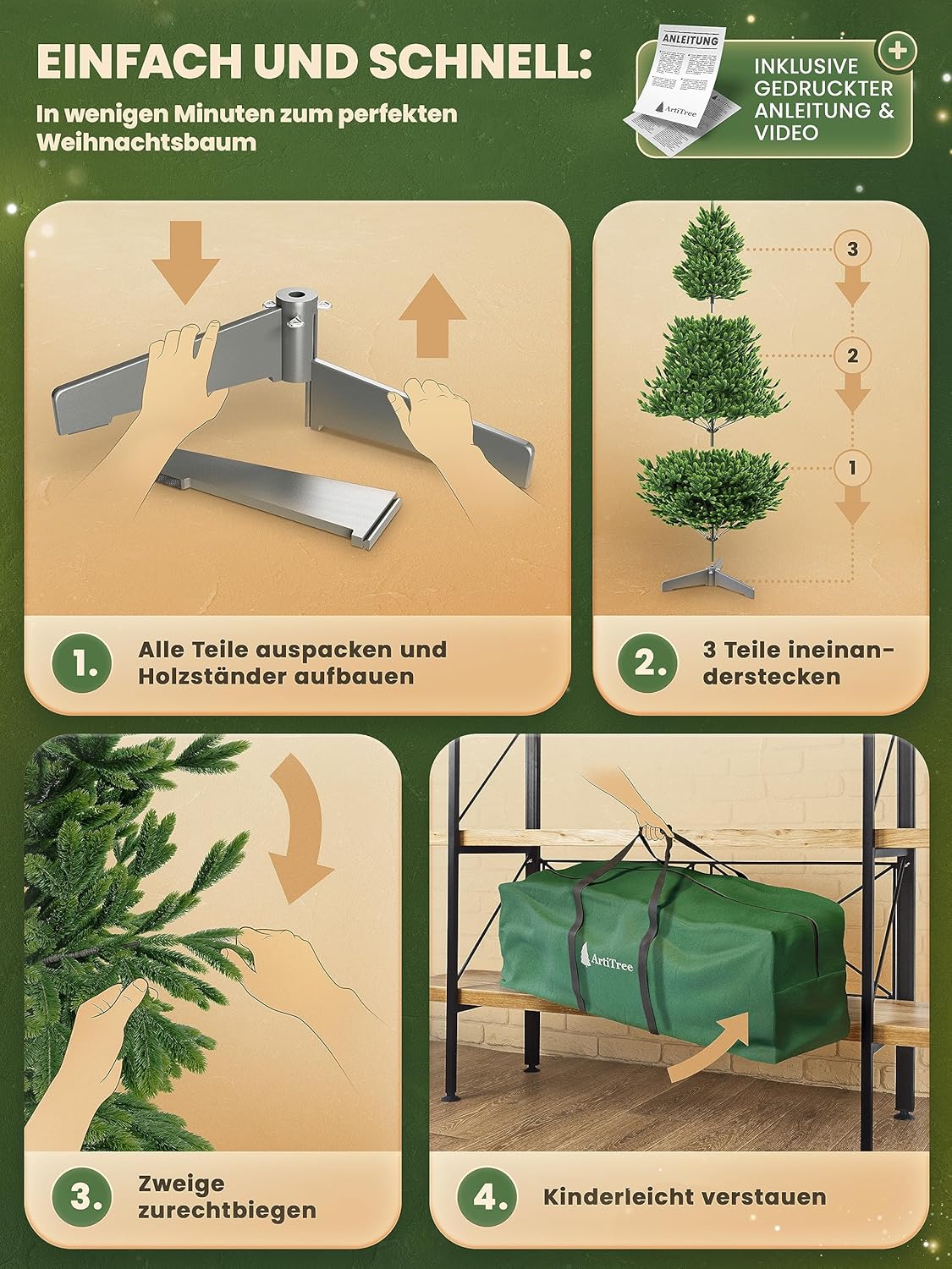 Detalle de ArtiTree künstlicher Weihnachtsbaum Nordfichte (Nordfichte) – 210 cm, FSC-Holzständer & reißfeste Tragetasche (ohne Beleuchtung)