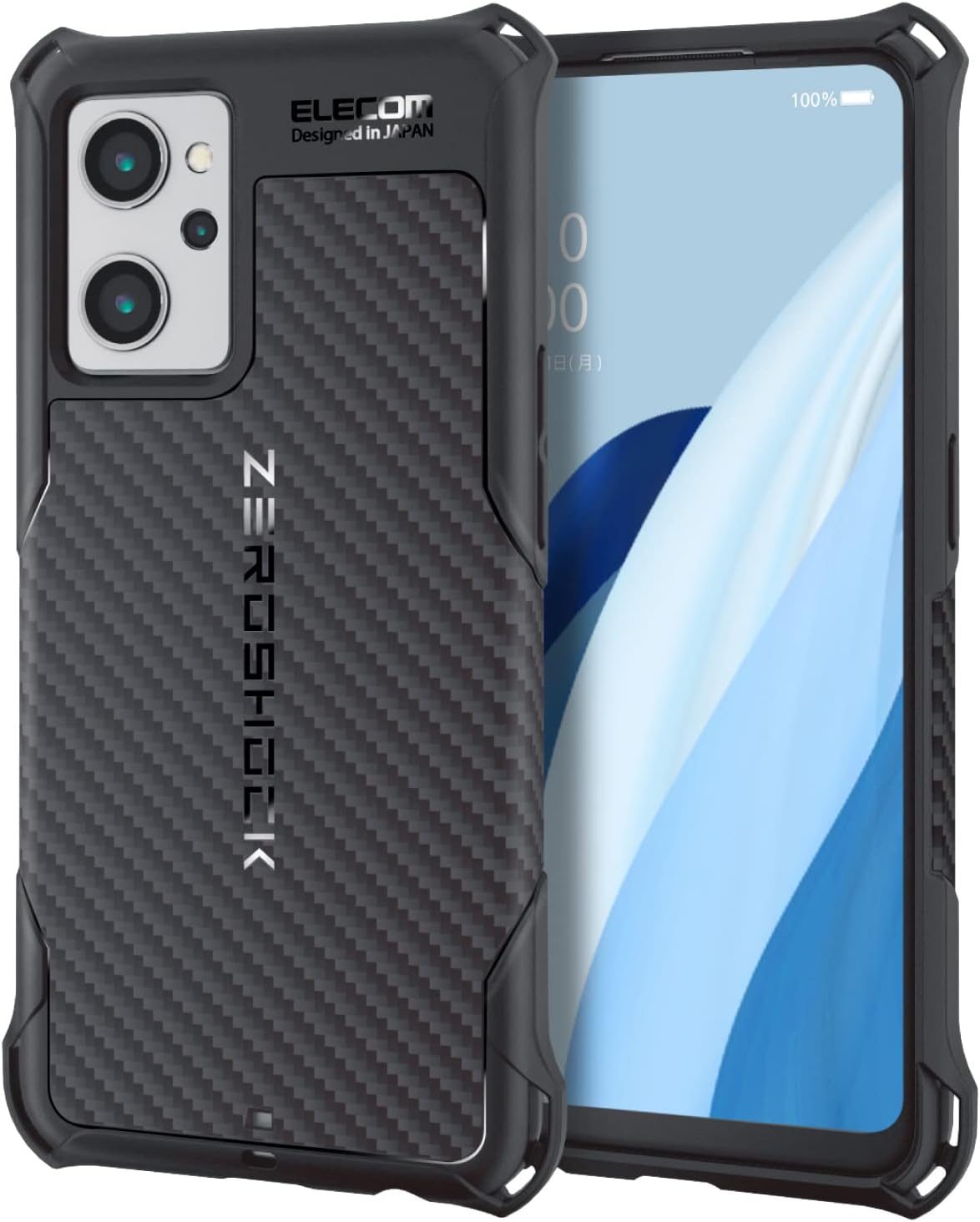 Detalle de エレコム ZEROSHOCK PMWO221ZEROGBK OPPO Reno9 A/Reno7 A用TPUケース、四つ角エアクッション・ハニカム構造・ストラップホール付き