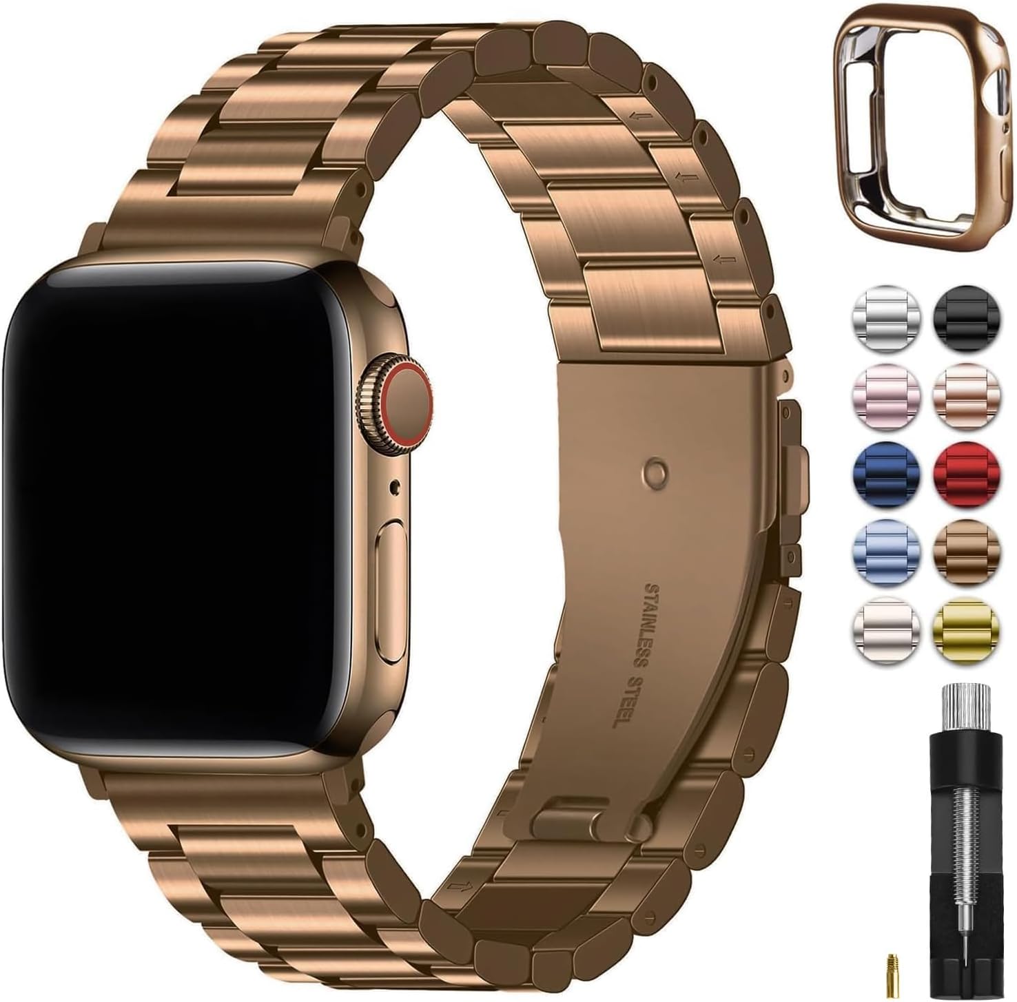 Thumbnail 6 de Fullmosa cinturino in acciaio inox per Apple Watch 40/41/42/44/45/46/49 mm, nero – compatibile con Ultra/SE/Serie