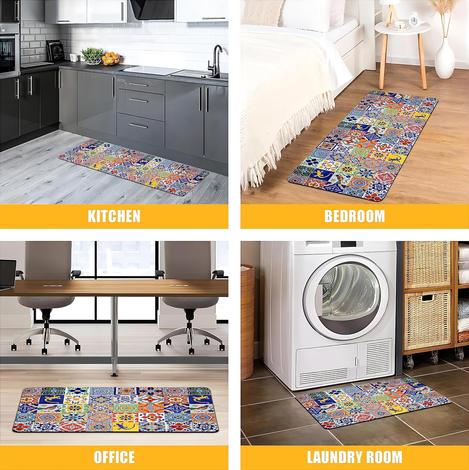 Thumbnail 5 de weesire Boho Kitchen Rugs Set — 2-Piece Anti-Fatigue Mats, 17.3 x 28 and 17.3 x 47 Inches