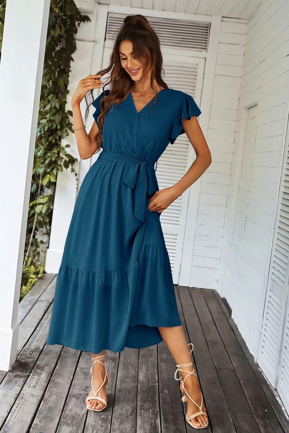 Detalle 2 de PRETTYGARDEN Women's Chiffon Maxi Dress