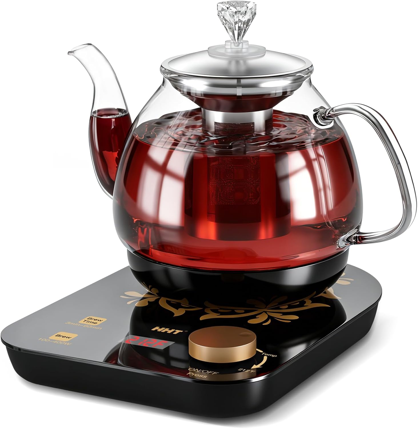 Detalle de HHT HK-A1 Electric Tea Kettle, 0.8 L Glass Infuser, Time & Temperature Control