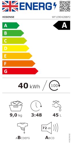 Thumbnail 22 de Hisense 9kg Washing Machine WF1I9042BBP – Black, 1400rpm, Steam Hygiene & 15 Programmes