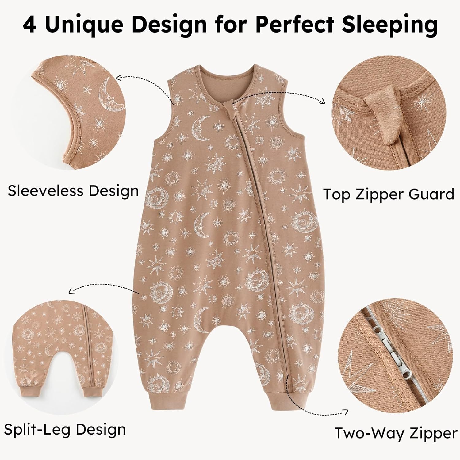 Thumbnail 1 de Unnivoll Baby Schlafsack mit Füßen 1,0 Tog – 2er Pack Baumwolle, Füßchen, 100 cm, Beige (Sonne), Für Jungen & Mädchen
