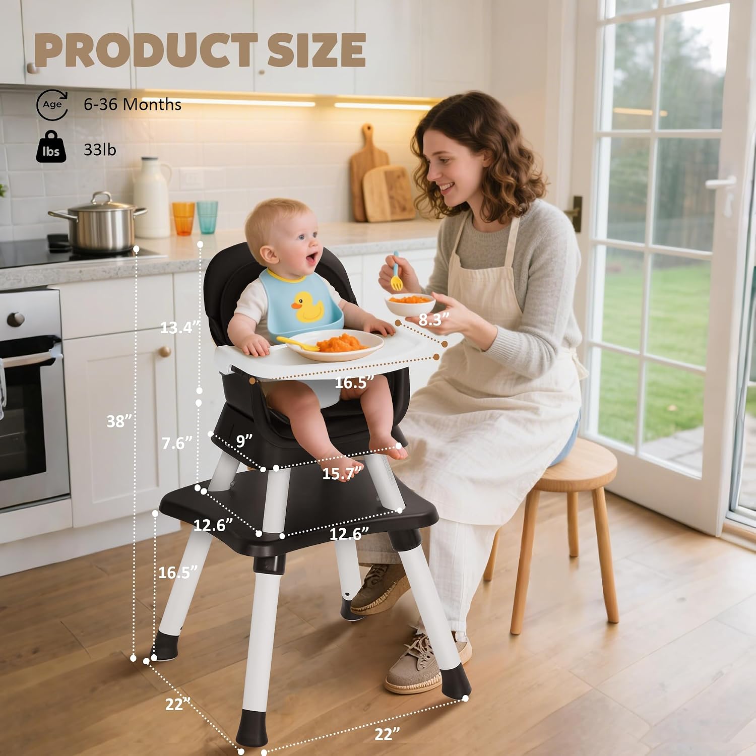 Thumbnail 6 de TODEFULL 8-in-1 Convertible Baby High Chair with Removable Tray and Booster Seat