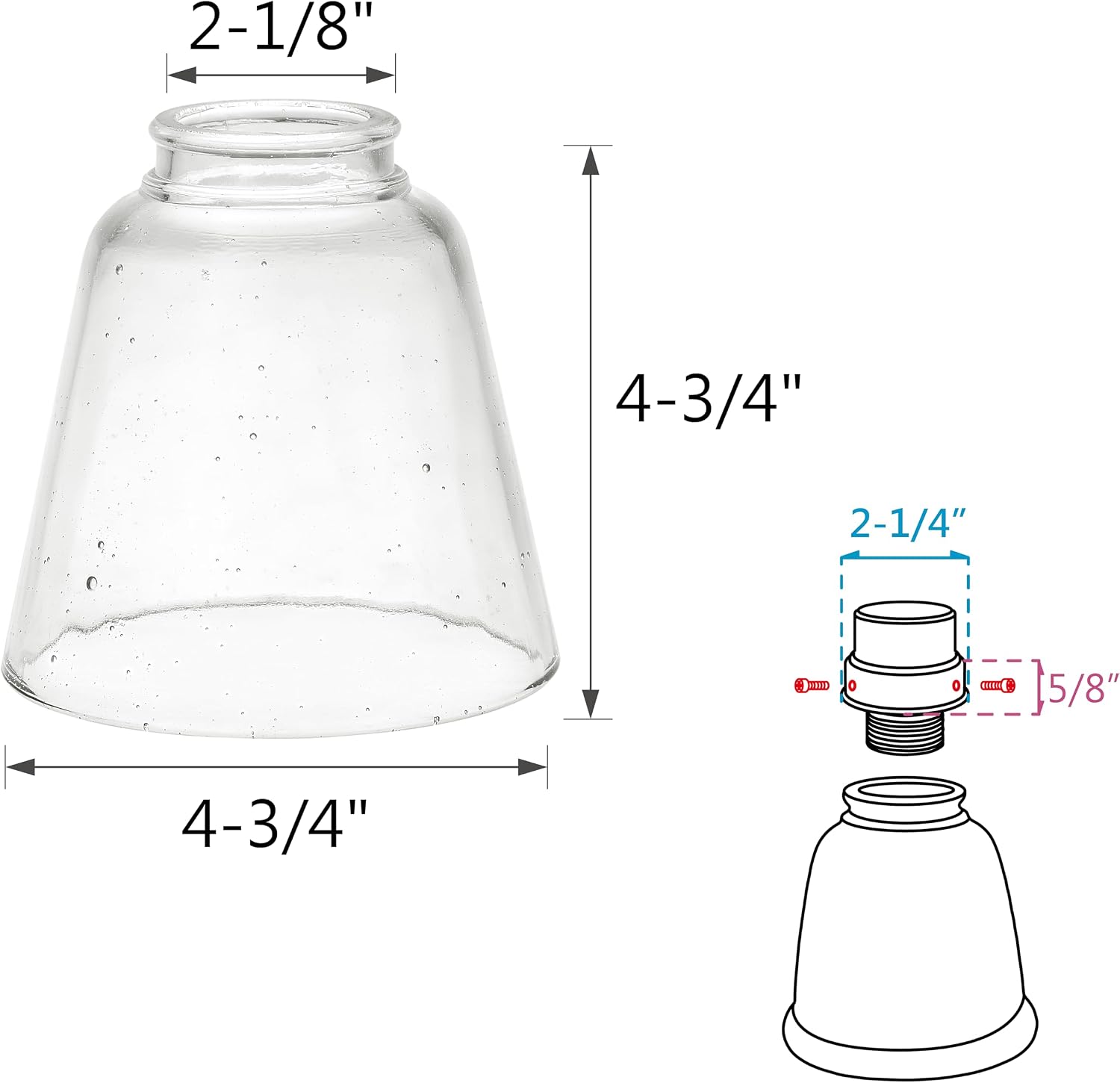 Detalle de Aspen Creative ceiling fan replacement glass shade, 2-1/8-inch fitter