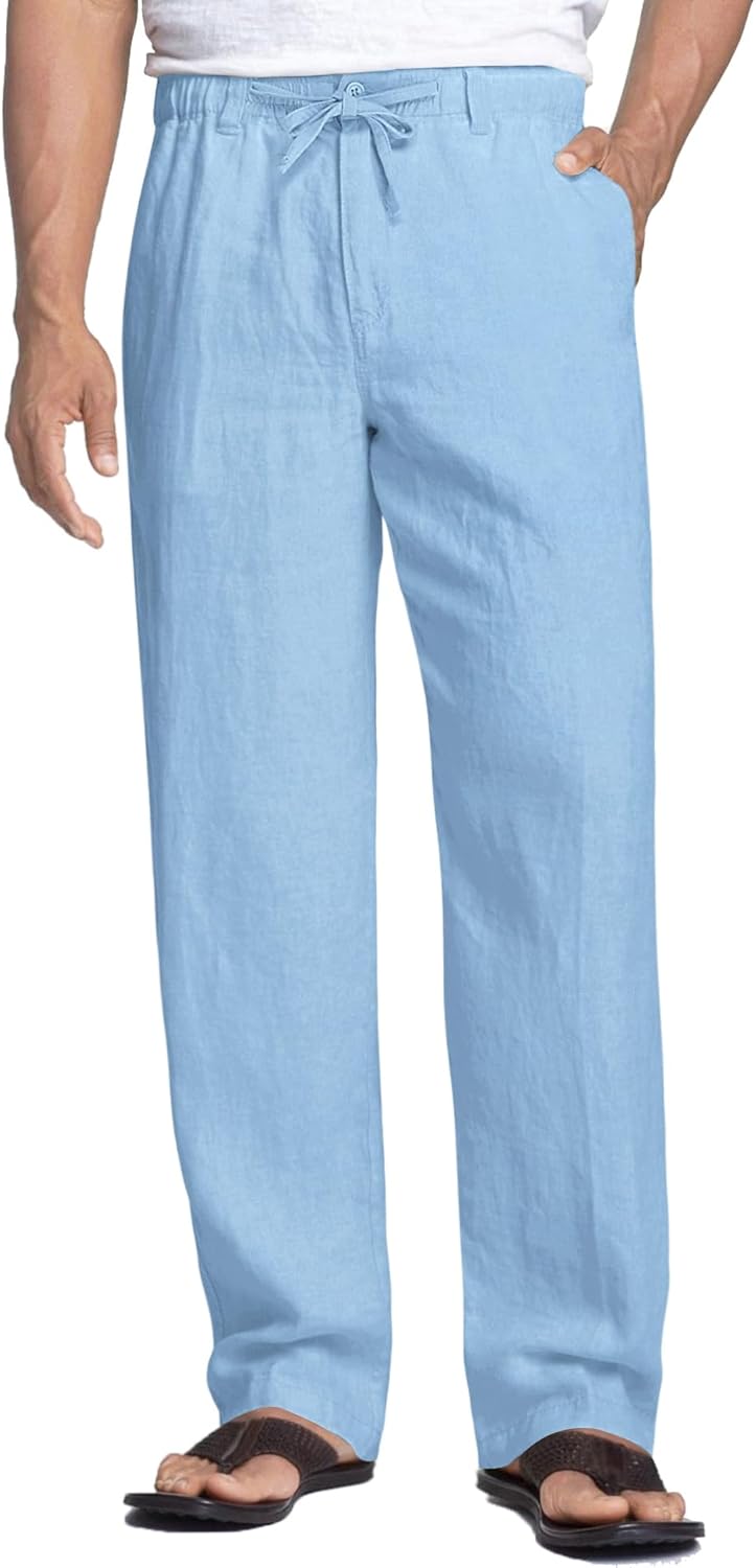 Thumbnail 6 de COOFANDY Men’s Linen Pants with Elastic Waist & Drawstring, Zip Fly Lightweight Casual Trousers