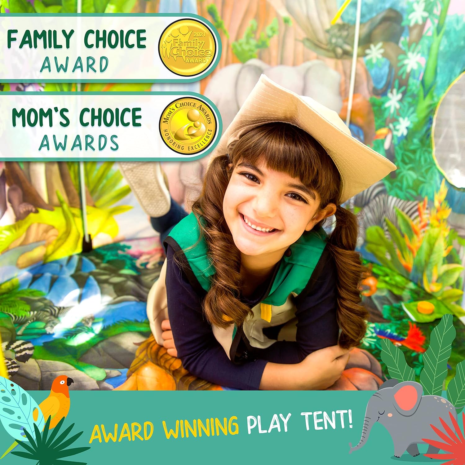 Detalle de W&O Jungle Adventure Play Tent with Lifelike Animal Sounds (pop-up jungle play tent)