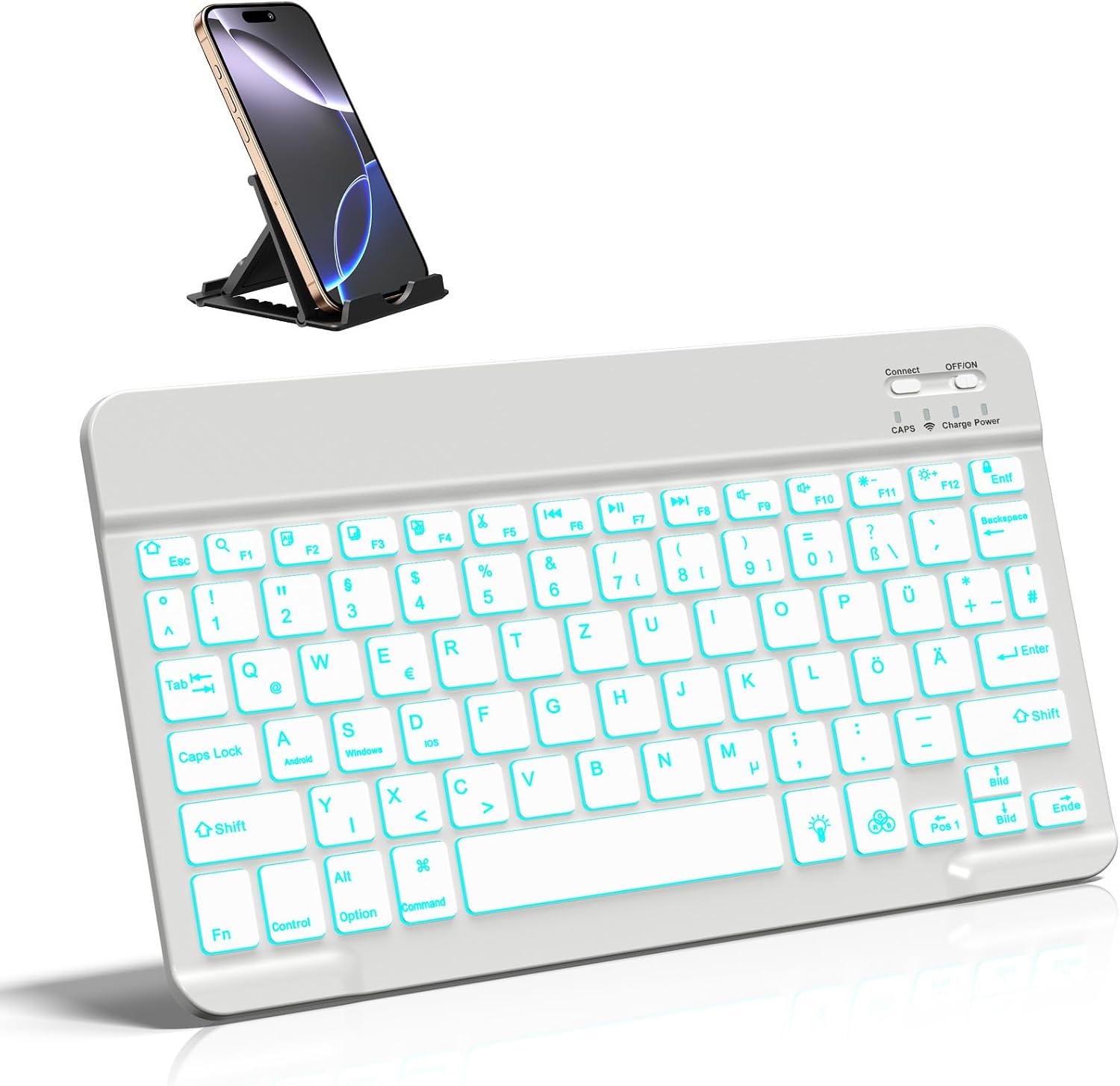 Detalle de Vobafe Bluetooth Tastatur QWERTZ mit Halter
