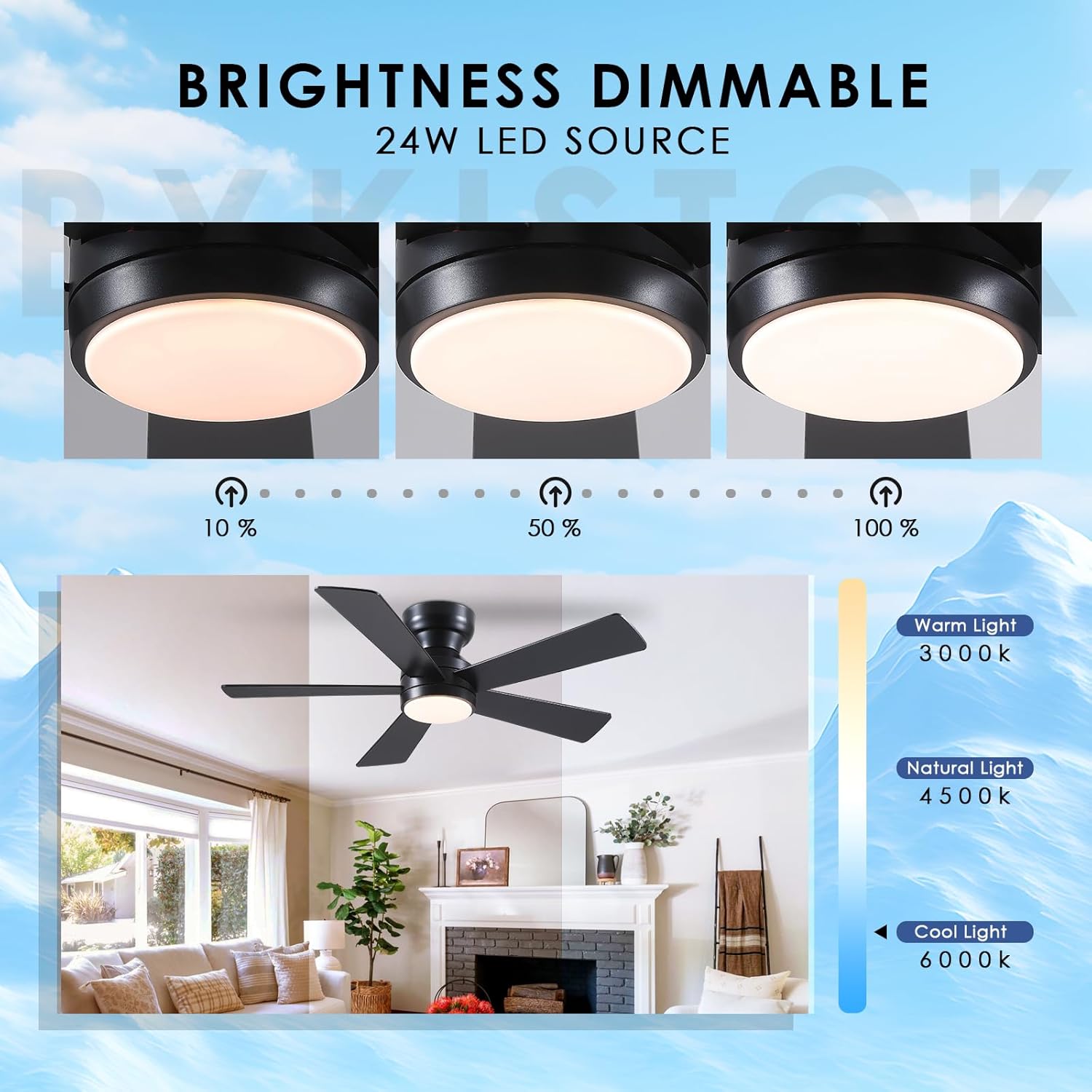 Thumbnail 3 de Black Ceiling Fans with Lights - 46" Flush Mount Ceiling Fan with Remote and 5 Reversible Blades