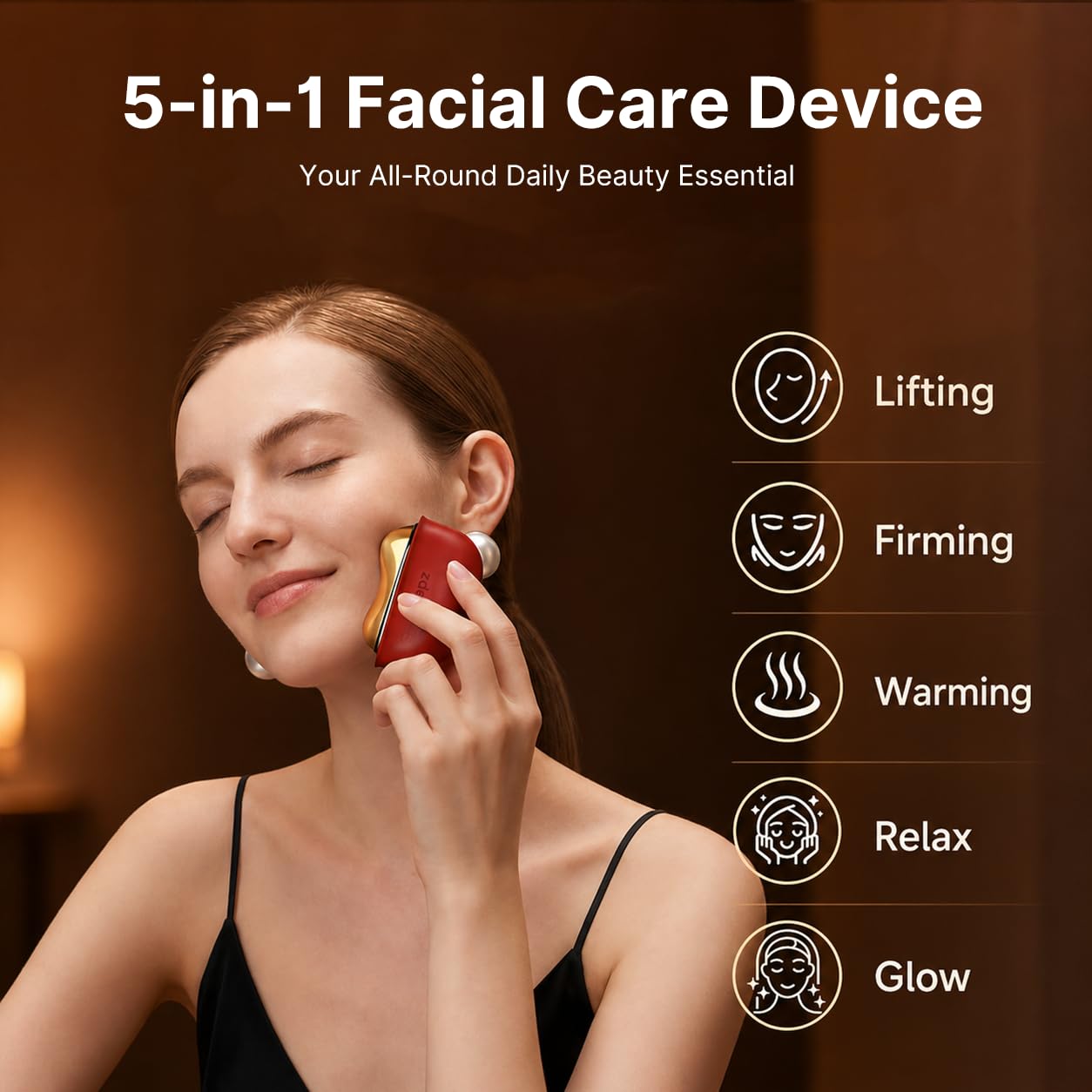 Detalle de ZDEER LED Red Light Therapy for Face & Neck Massager (Red) with Heat and Vibration