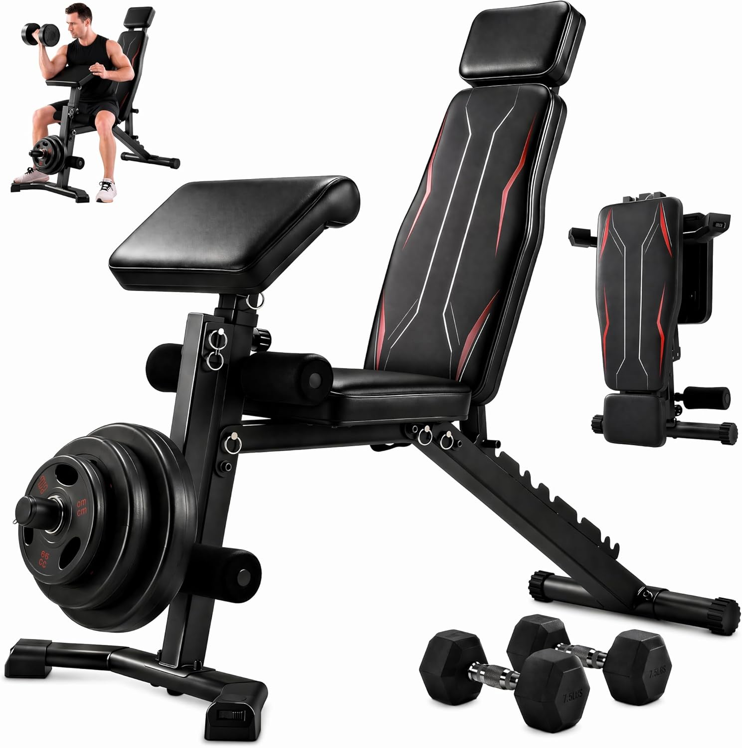 Detalle de OPPSDECOR Adjustable Weight Bench with Leg Extension and Preacher Curl Pad