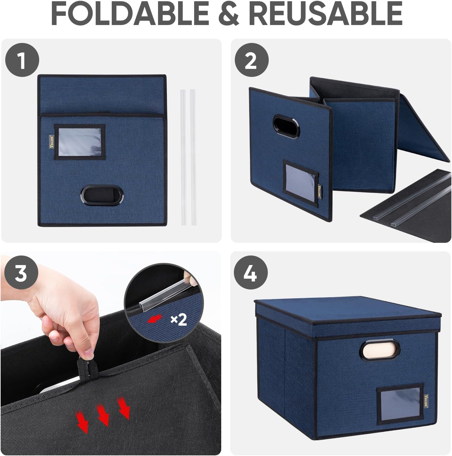 Thumbnail 6 de BALEINE Baleine-1776 Hanging File Organizer Box with Lid, Blue Polyester