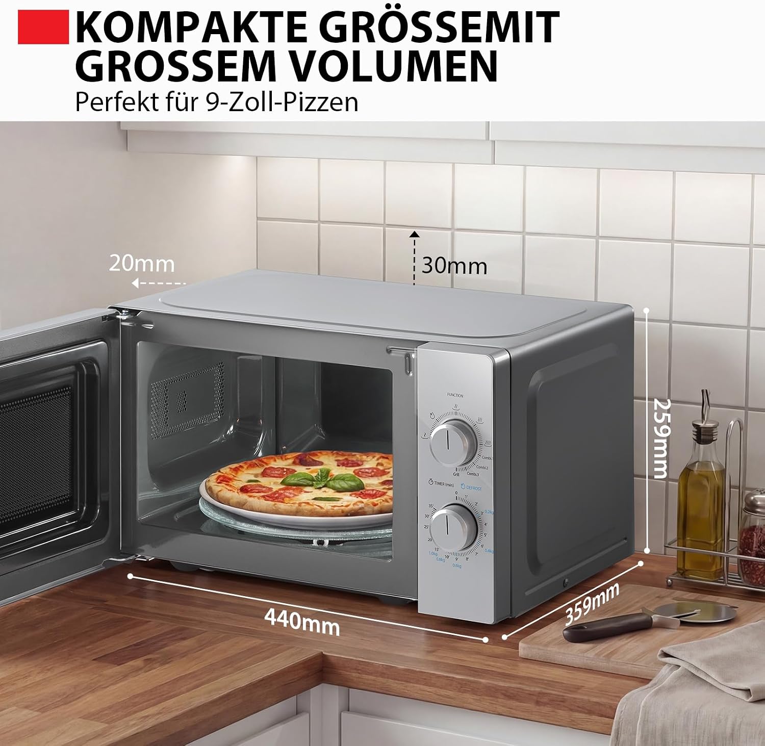 Detalle de Toshiba MW2-MG20PE(SL) Mikrowellenherd 700 W mit knuspriger Grill- & Kombigarfunktion