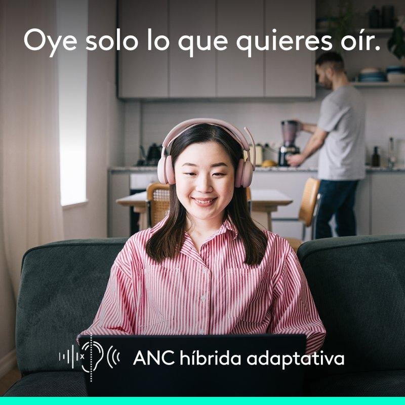 Detalle 2 de Logitech Zone Wireless 2: auriculares Bluetooth con ANC híbrida adaptativa y micrófonos IA (rosa)