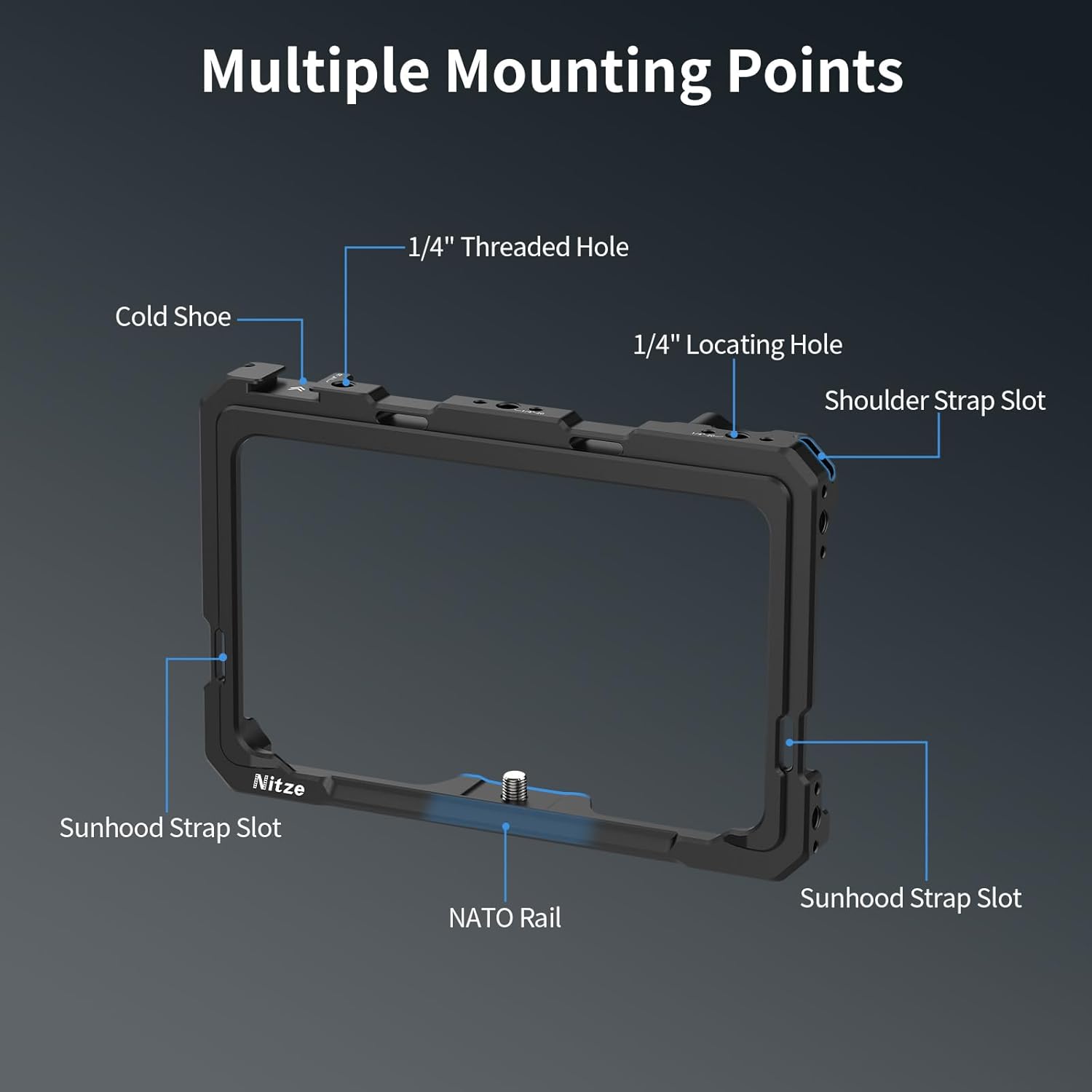 Detalle de Nitze Shinobi 2 Cage für Atomos Shinobi II/Shinobi Go (JT-A07A) – Monitorkäfig mit NATO-Schiene