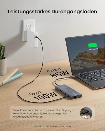 Detalle de Anker 565 USB-C Hub (11‑in‑1): Docking-Station mit 4K HDMI & DP, 100W PD, schnellem USB-C/USB-A