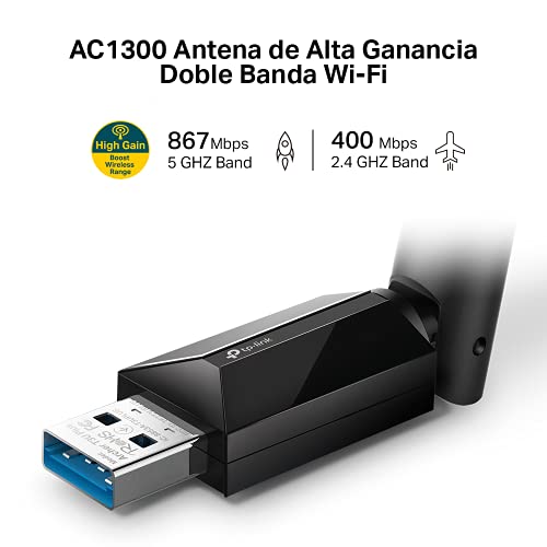Detalle 2 de TP-Link Archer T3U Plus: Adaptador WiFi USB AC1300 para PC con doble banda y antena de alta ganancia