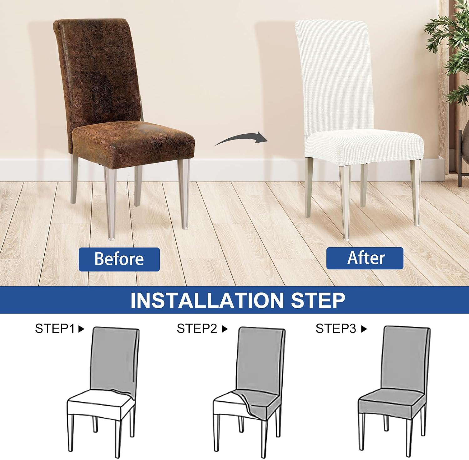 Thumbnail 4 de Housse de Chaise Ystyle 4 Pièces - Extensible et Lavable, Blanc pour Salle à Manger