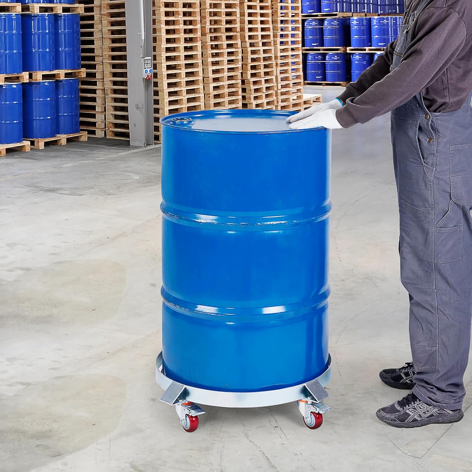 Detalle de VEVOR Fassroller 250 L – Transportroller aus Kohlenstoffstahl mit 4 Universalrädern