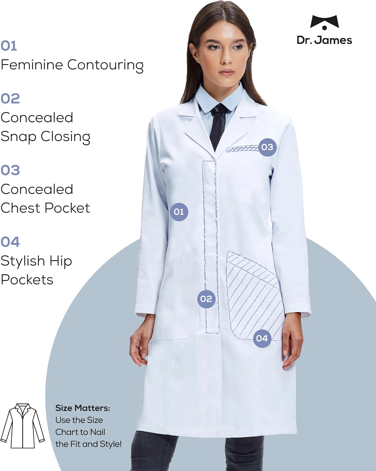 Thumbnail 4 de Dr. James Premium Lab Coat for Women – Classic/Regular Fit, 37" Length, OEKO-TEX® Fabric