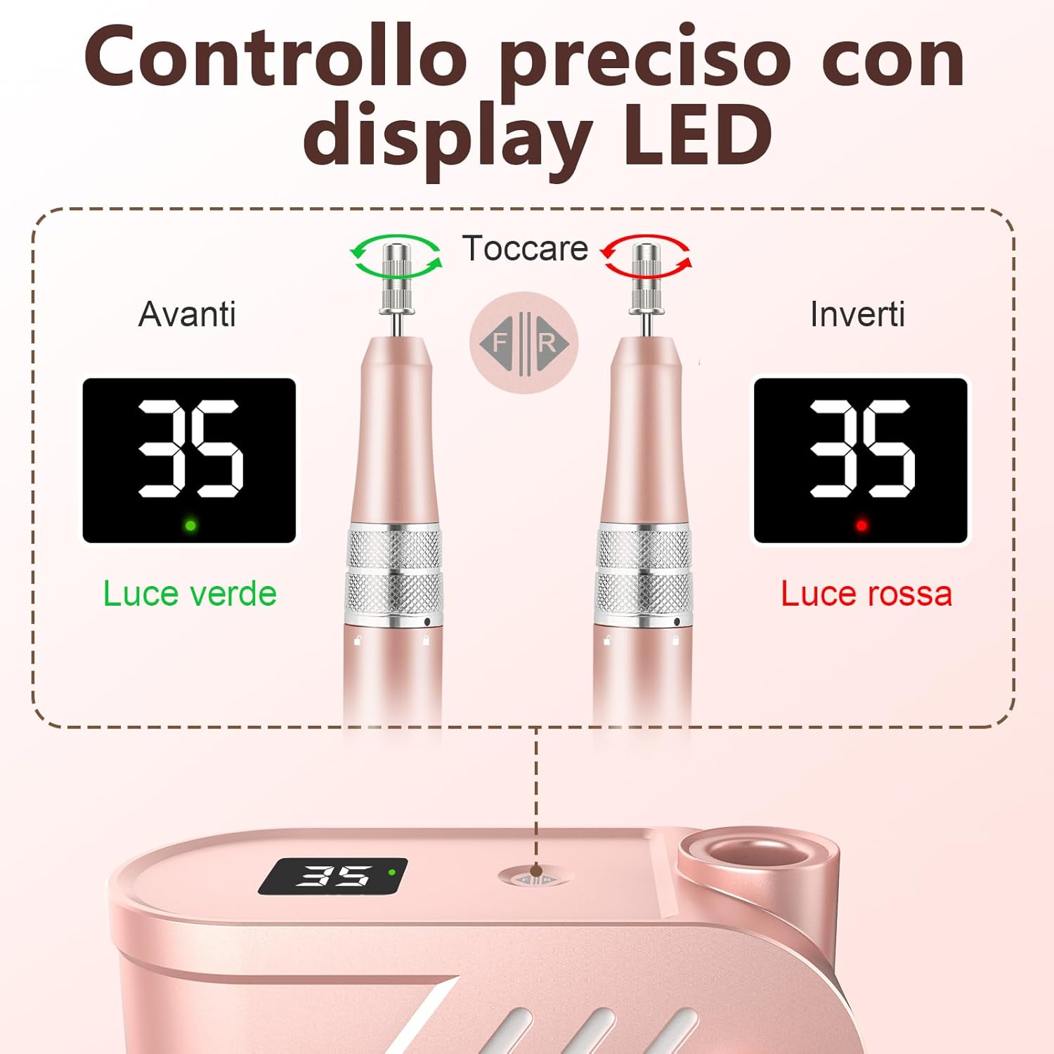 Detalle 2 de Enniewi Fresa per Unghie Professionale 35000RPM – Lima Elettrica Rosa per manicure e pedicure