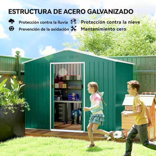Detalle de Outsunny Caseta de Jardín Exterior Metálica 3,6 m² (236x174x190 cm) Verde