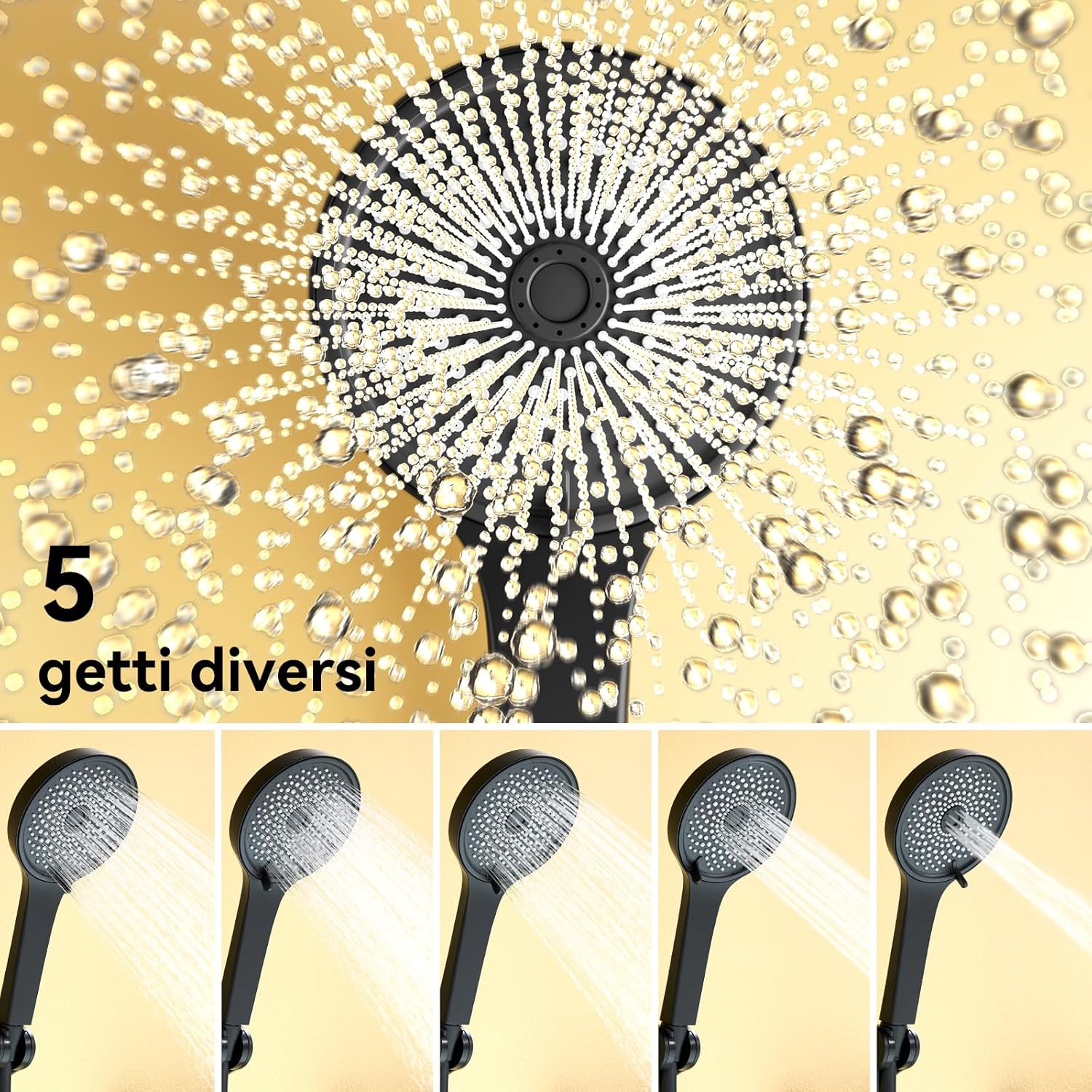 Thumbnail 4 de Auralum Rubinetto Vasca da Bagno con Doccetta 5 Geti e Doccia a Cascata – Nero, Tubo 1,5 m