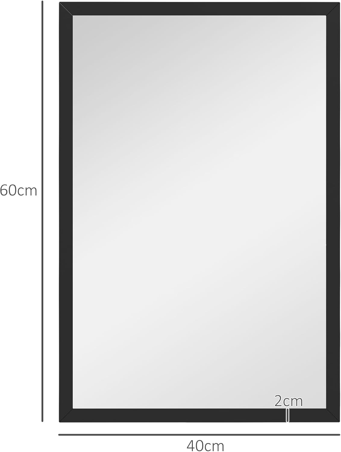 Thumbnail 6 de HOMCOM Miroir mural rectangulaire 60 x 40 cm – Cadre noir en MDF, idéal salle de bain, salon ou chambre