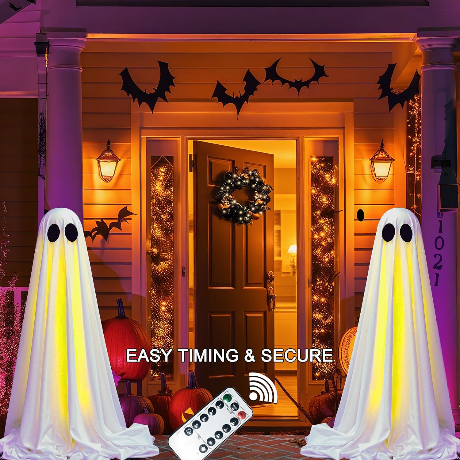 Detalle 1 de VersaCharm HN0001 Halloween Ghost Decorations, 2-Pack with Remote-Control Lights