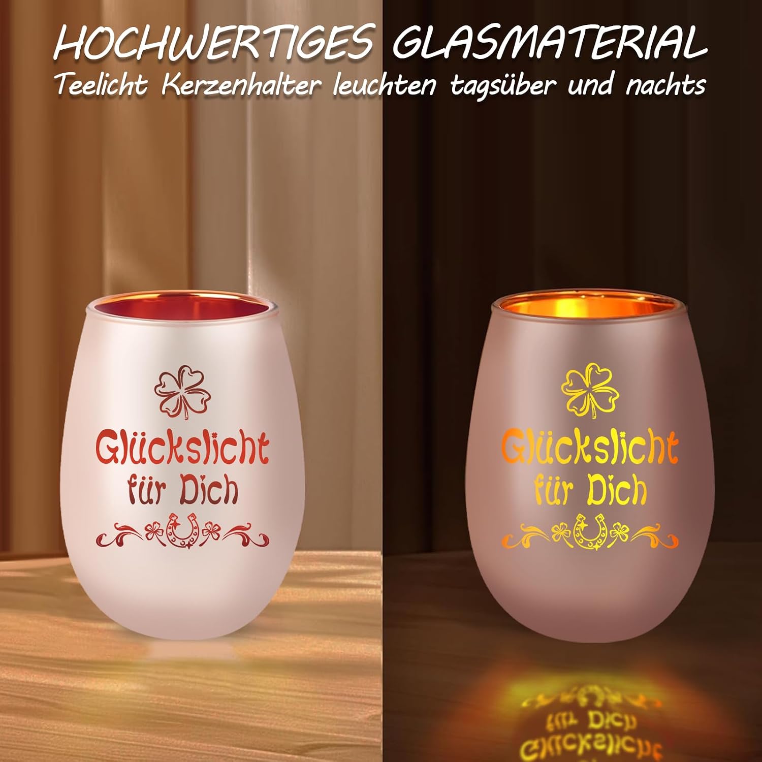 Thumbnail 2 de HOWAB Rosa Windlicht Glas mit Gravur Glückslicht