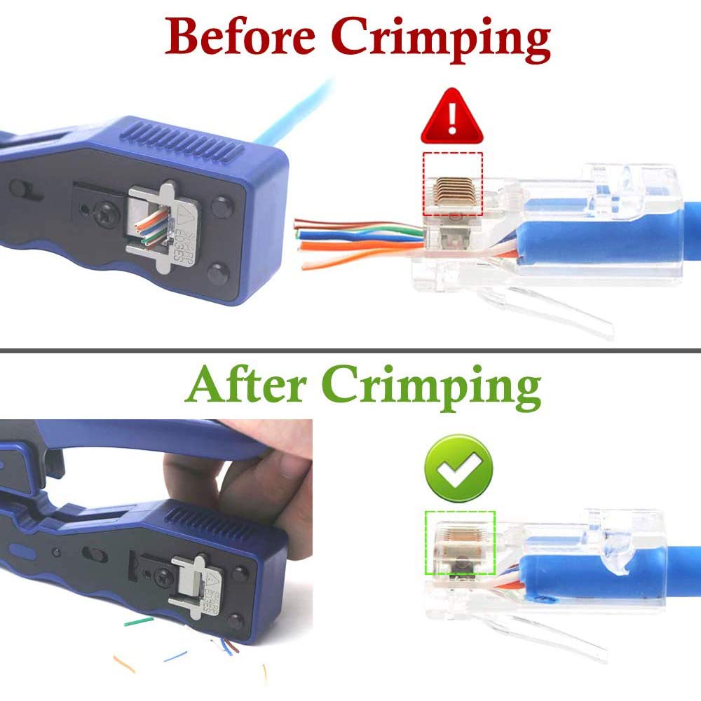 Detalle de VCE RJ45 Connector Pass Through Cat6 (100 Pack) – Easy Wiring for Cat6/Cat5e Networks