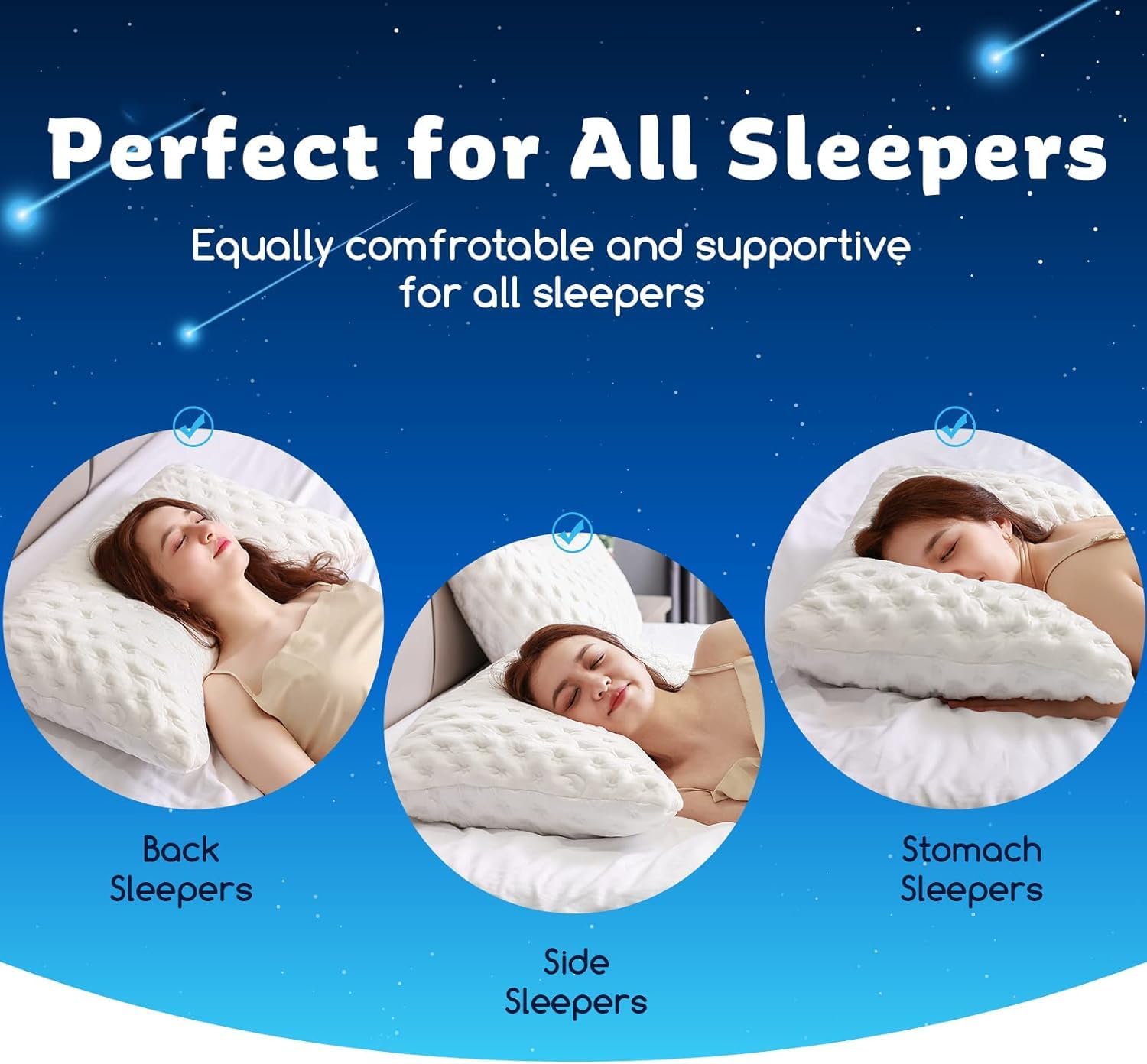 Thumbnail 2 de KUCEY Cooling Side Sleeper Pillow — 2-Pack, Curved Shredded Memory Foam for Neck & Shoulder Pain (Queen, White)