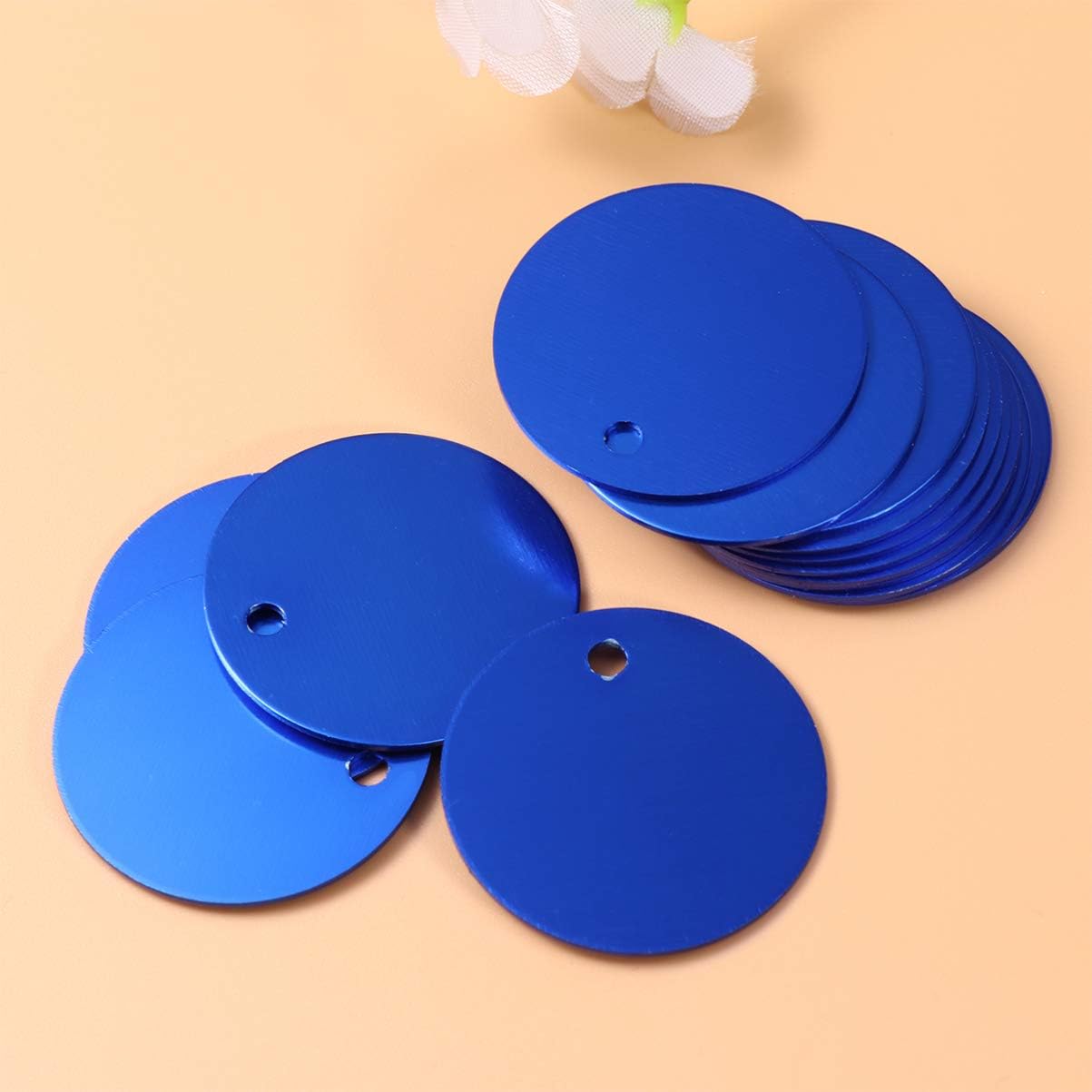 Detalle de MILISTEN 16 Stücke Runde Aluminiumlegierung Haustier-ID-Tags – Blanko Hundemarken zum Gravieren, 35 mm Ø, Dunkelblau