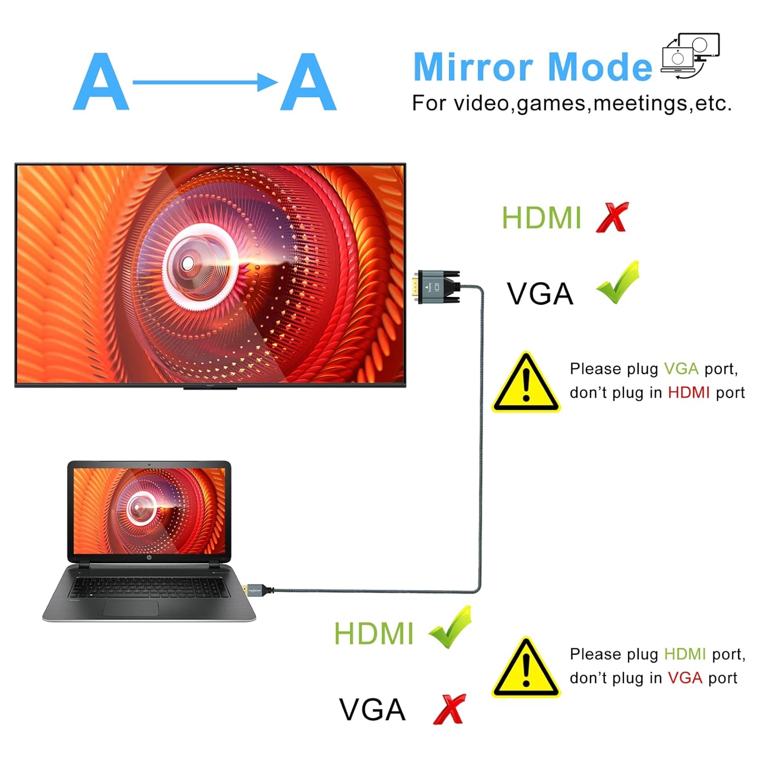 Detalle 2 de Twozoh HDMI auf VGA Kabel 2M – Aluminiumgehäuse, vergoldete Stecker, 1080p/60Hz