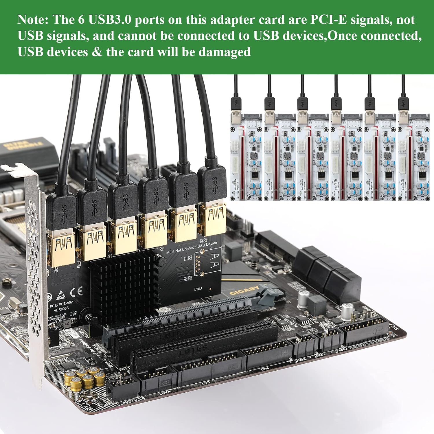 Detalle de MZHOU PCI-E 1X bis 6 USB-Riser-Karte – Stabiler USB 3.0-Adapter für PCIe Slots