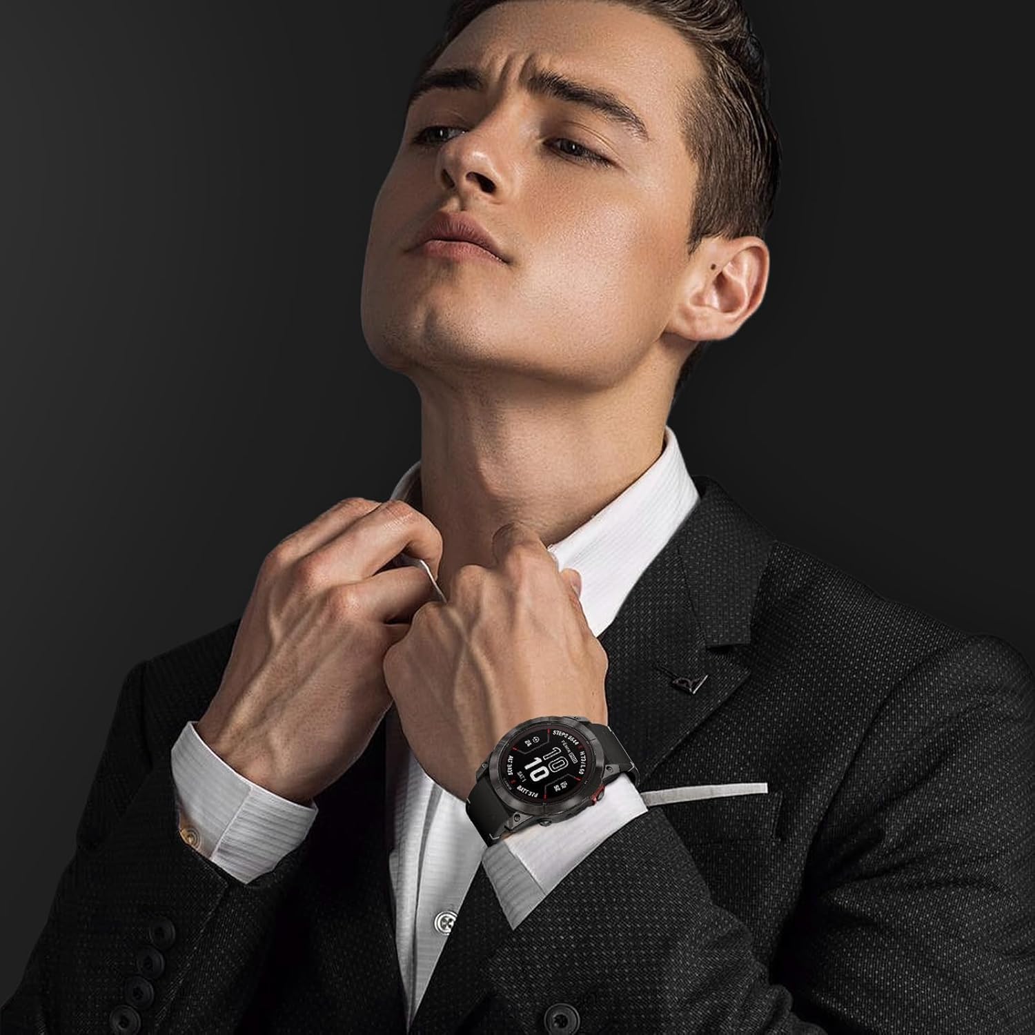 Thumbnail 6 de LanQii 22mm QuickFit Leder+Silikon Armband für Garmin (Tactix 8 47 mm, Fenix 7/8 & mehr) – Schwarz
