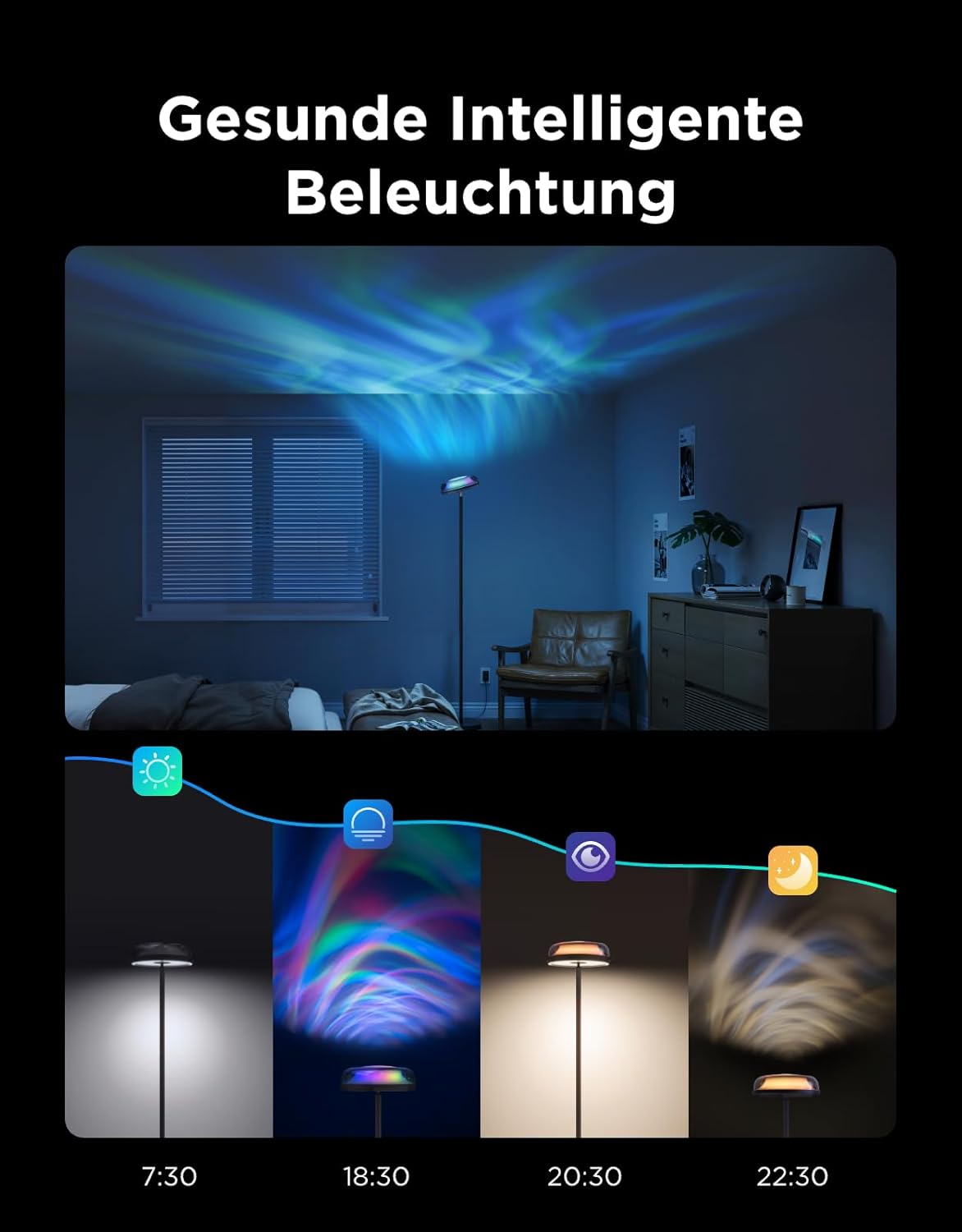 Thumbnail 5 de Govee Stehlampe Wohnzimmer Deckenfluter Wellenbeleuchtung RGBICWW mit 3-Zonen, Matter & Alexa