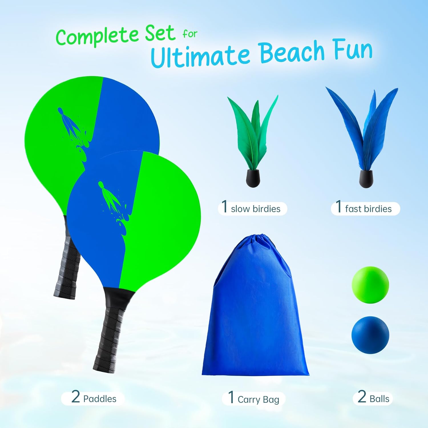 Detalle 2 de U&C Planet Beachball Set – Strandpaddel-Spiel aus Holz für Kinder und Familie