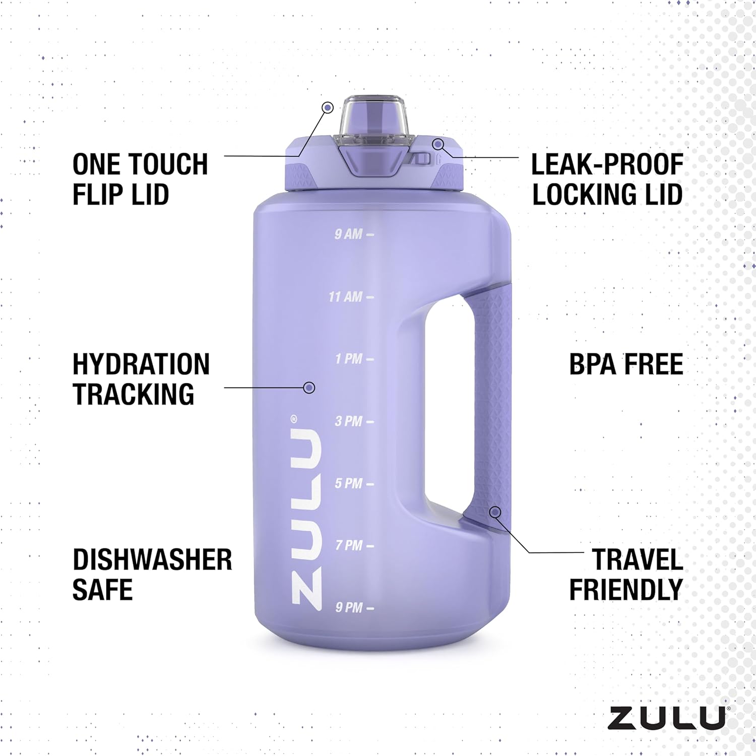 Thumbnail 2 de ZULU Goals 64oz Half Gallon Plastic Water Bottle with Straw and Time Marker (Violet)