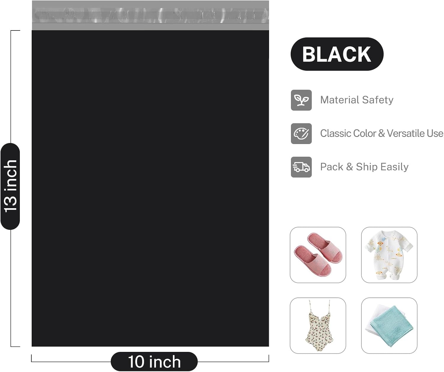 Detalle 2 de Metronic Black Poly Mailers 10x13 (100 Pack) — Small Shipping Bags for Clothing & Small Business