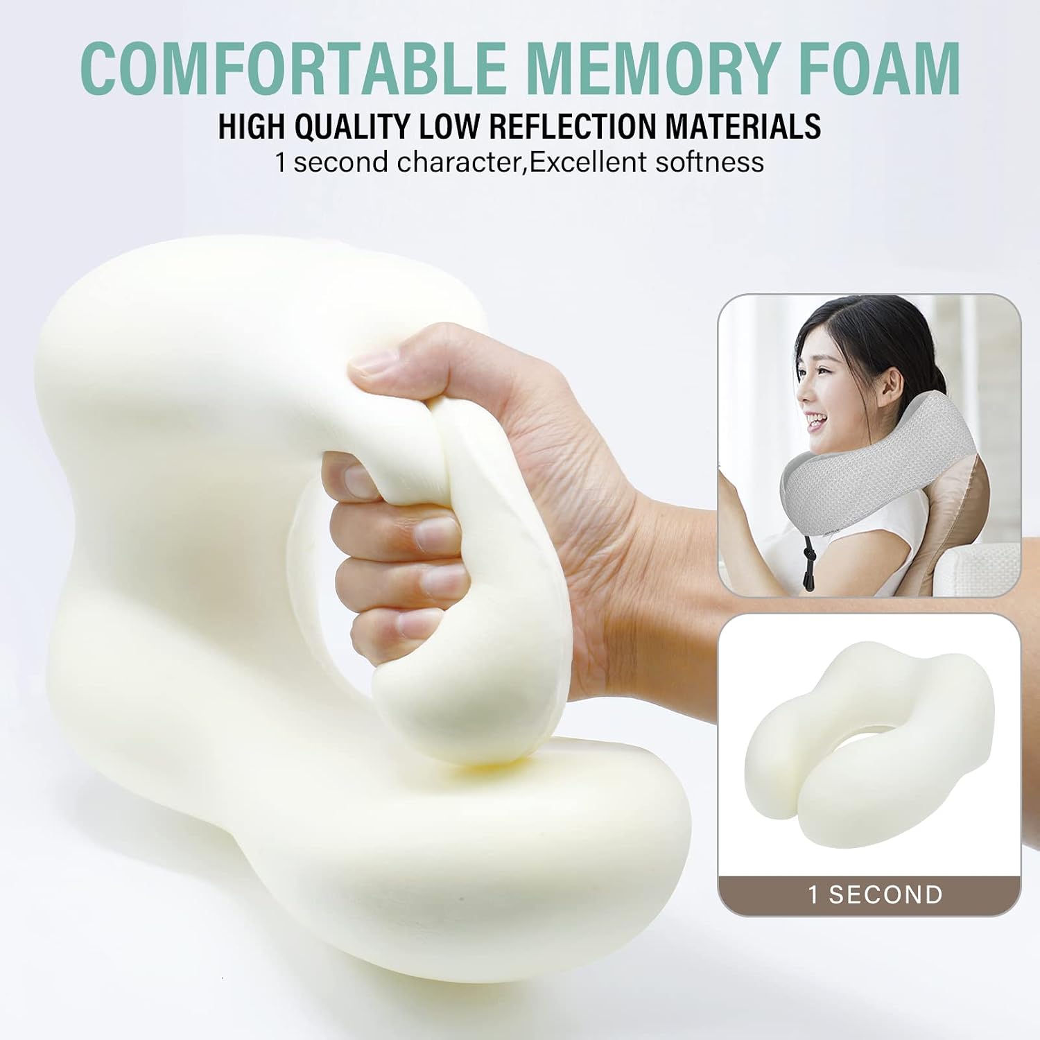 Thumbnail 1 de Yomisee Travel Neck Pillow – Memory Foam Flight Pillow for Airplane, Car, Train & Home