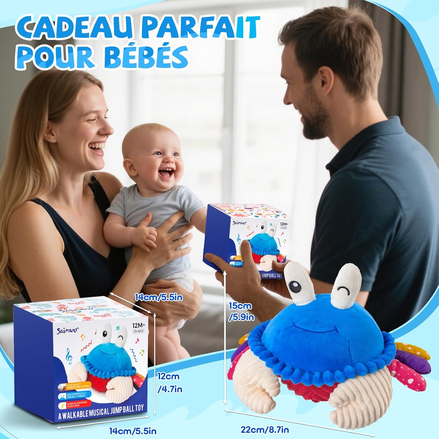 Thumbnail 6 de SAIMAND Jouet Bébé Crabe Musicale interactif 6-18 mois avec enregistrement (bleu)