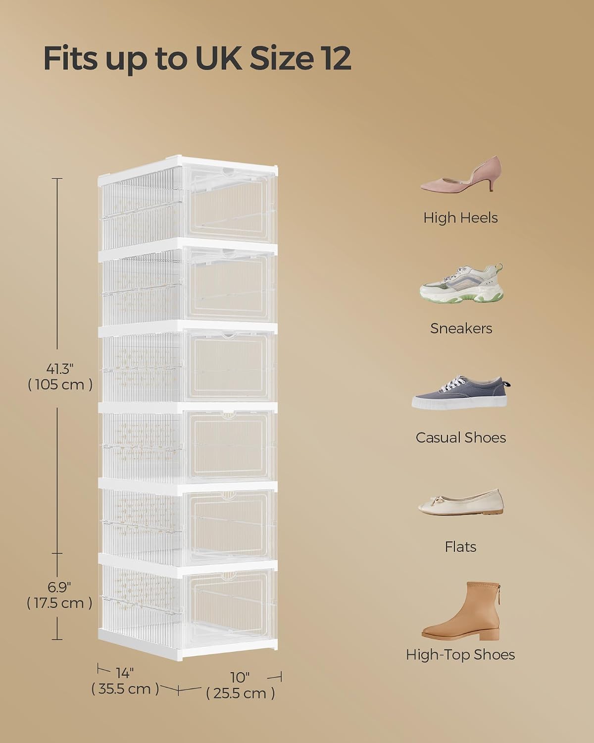 Detalle de SONGMICS DENNYS Collection LSP205W01 6-Tier Foldable Shoe Cabinet, Clear Doors